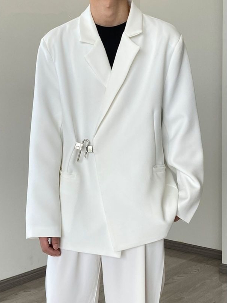 Streetwear Brand Aesthetic - Men's White Casual Blazer Set Autumn