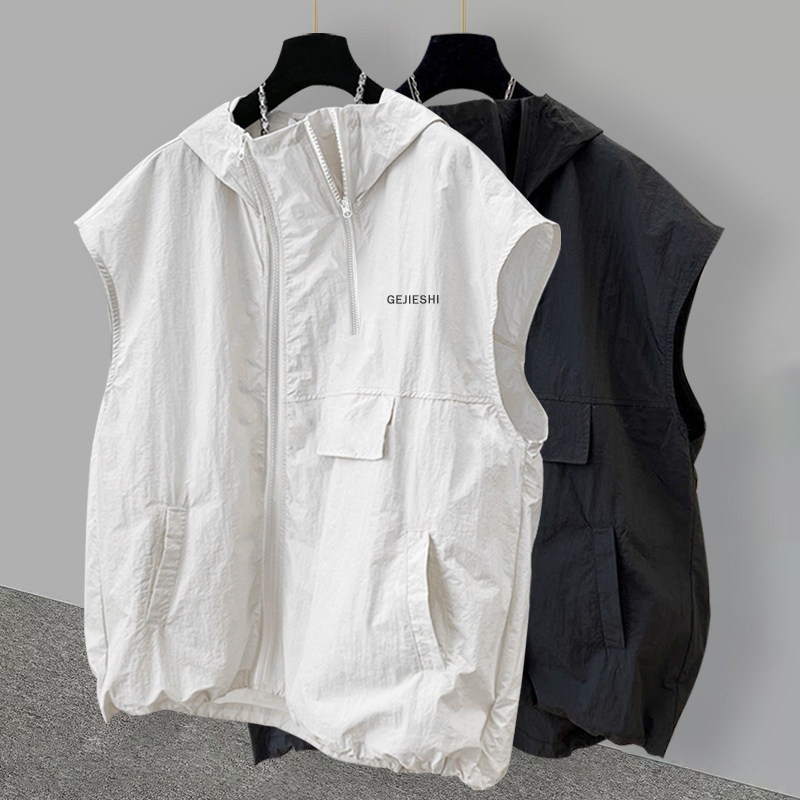 Streetwear Brand Hoodies - Ice Silk Zipper Hoodie Vest Men's